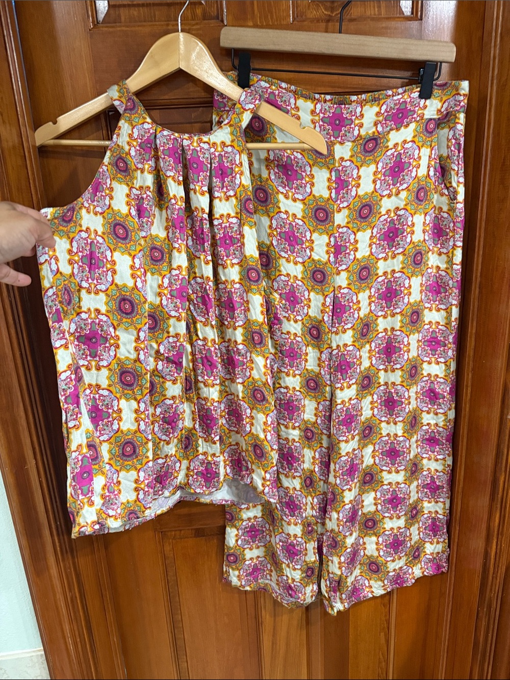 Christian Siriano Pink, Yellow & White Wide Leg Jumpsuit Set